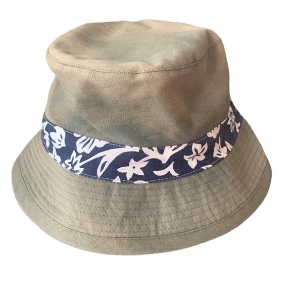 Hawaiian Headwear Accessories - Hawaiian Headwear Khaki Bucket Hat Aloha Floral Printed Band Size M